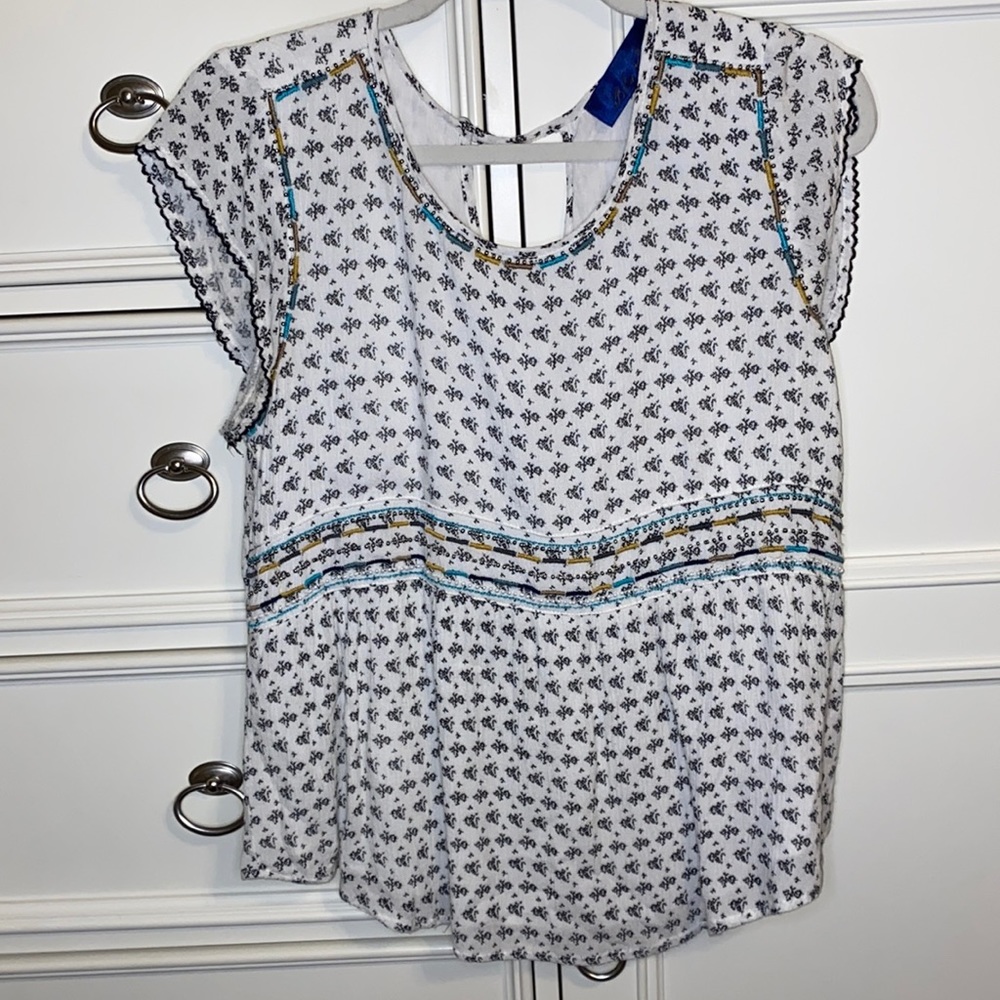 Beaded Multi Colored Print Blouse